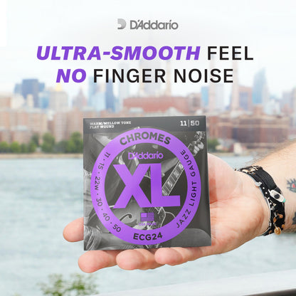 D'Addario XL Chromes Flat Wound Bass Guitar Strings - ECB80 - Long Scale - Super Light
