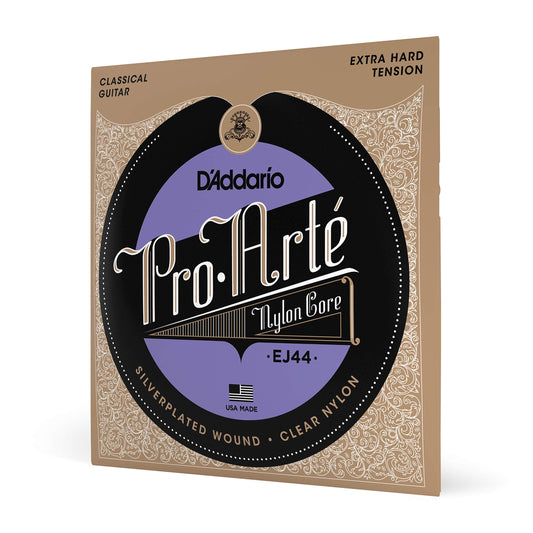 D'Addario Guitar Strings - Pro-Arte Classical Guitar Strings - EJ44 - Nylon Guitar Strings - Silver Plated Wound, Nylon Core - Extra-Hard Tension, 1-Pack