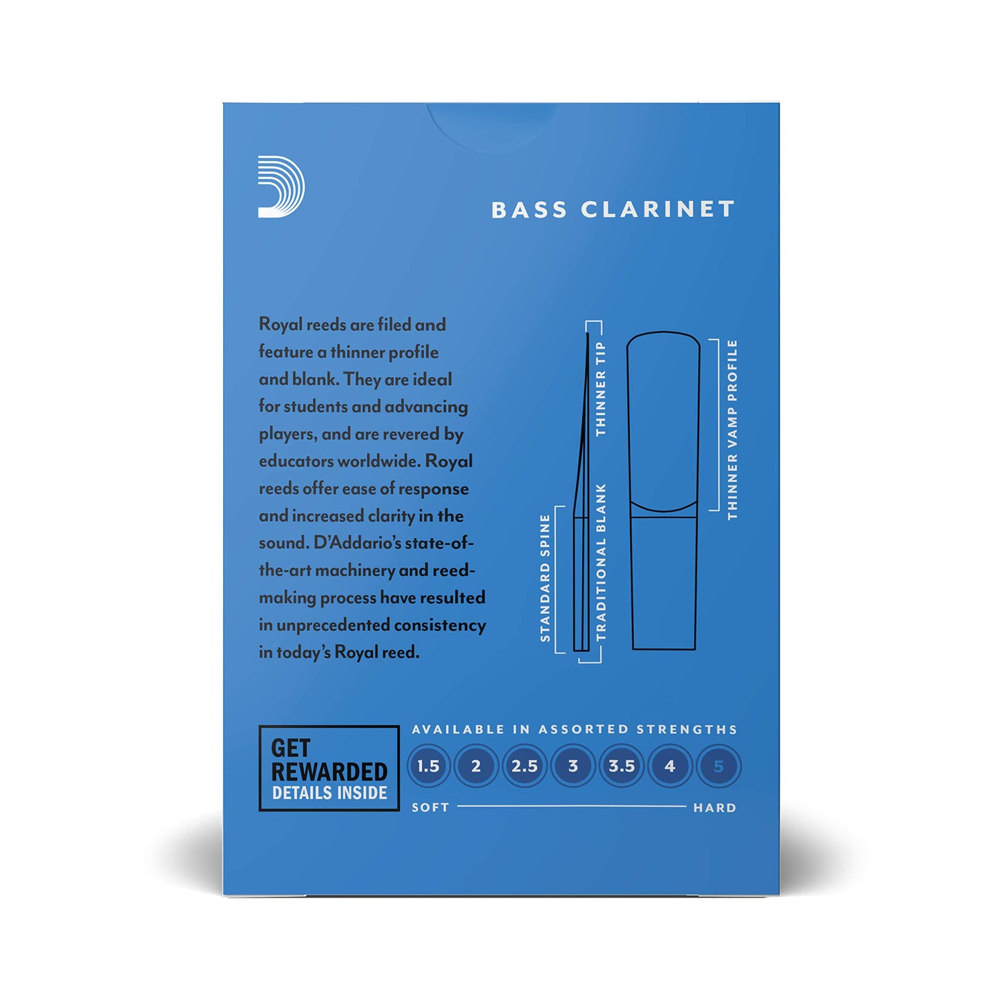 Royal by D'Addario Bass Clarinet Reeds, Strength 1.5, 10-pack