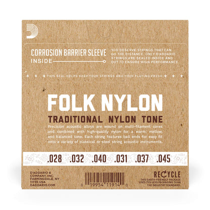 D'Addario Folk Nylon Guitar Strings Ball End Silver