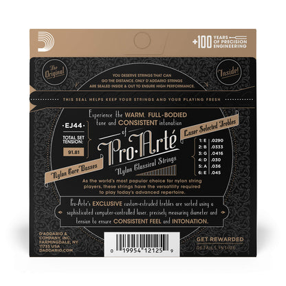 D'Addario Guitar Strings - Pro-Arte Classical Guitar Strings - EJ44 - Nylon Guitar Strings - Silver Plated Wound, Nylon Core - Extra-Hard Tension, 1-Pack