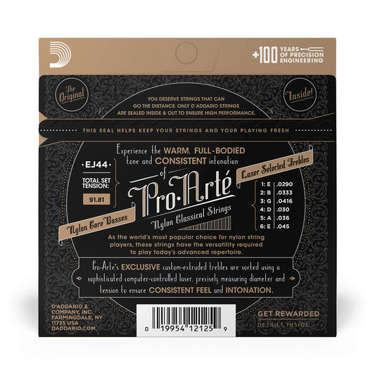D'Addario Guitar Strings - Pro-Arte Classical Guitar Strings - EJ44 - Nylon Guitar Strings - Silver Plated Wound, Nylon Core - Extra-Hard Tension, 1-Pack