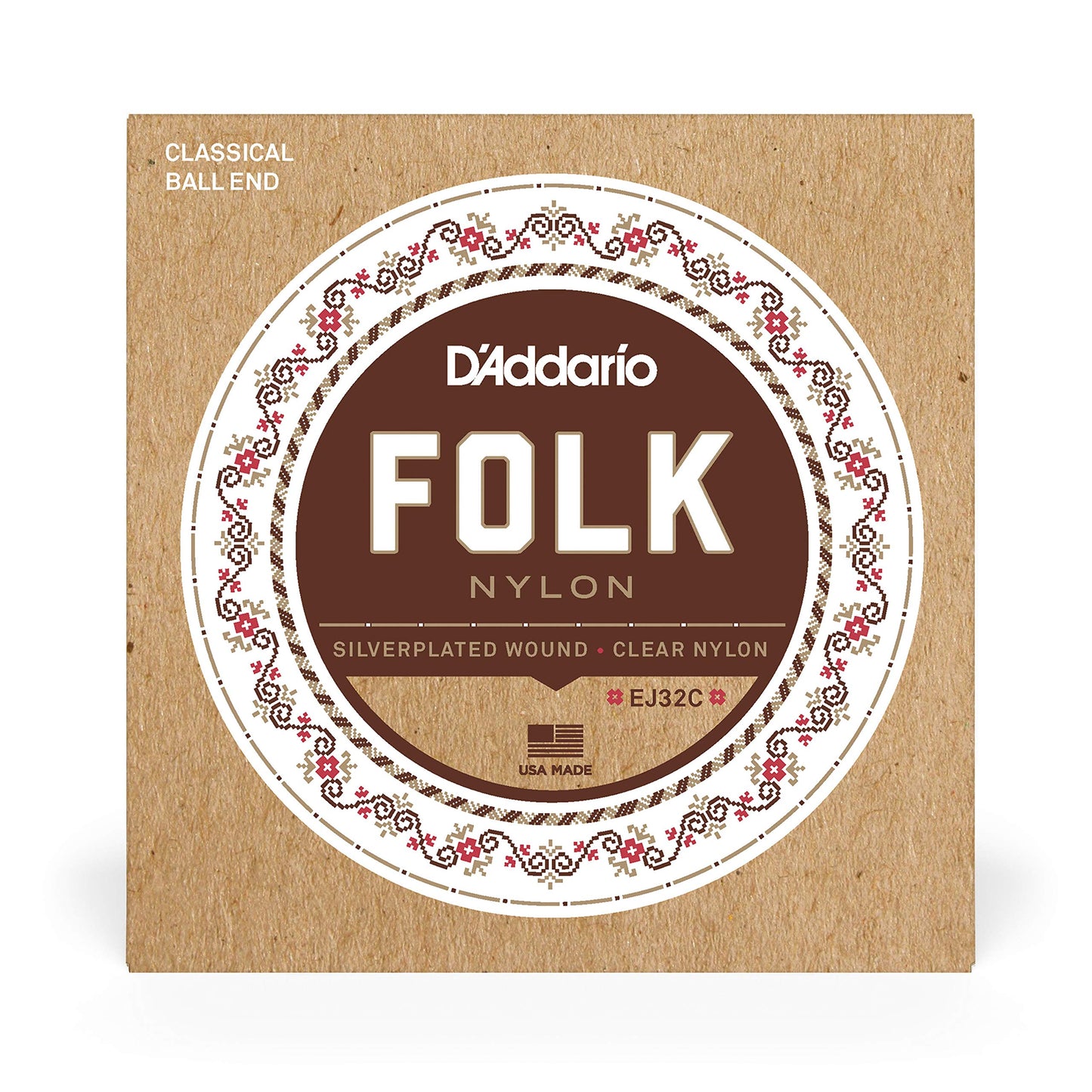 D'Addario Folk Nylon Guitar Strings Ball End Silver