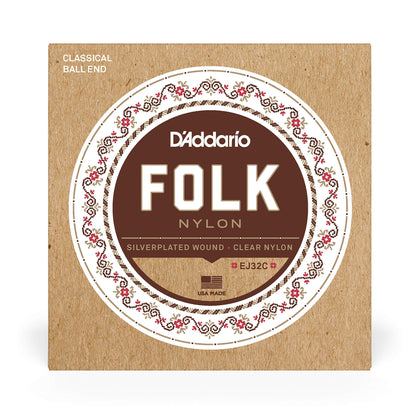 D'Addario Folk Nylon Guitar Strings Ball End Silver