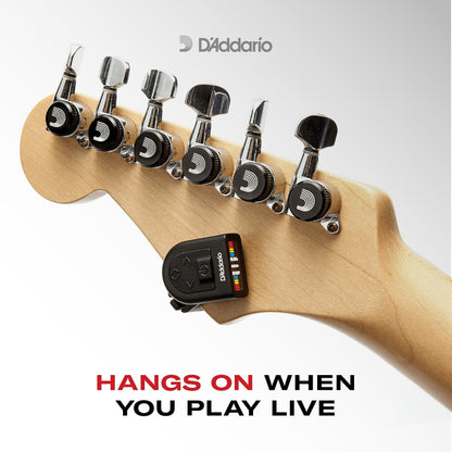 D'Addario Guitar Tuner - Micro Headstock Rechargeable Tuner - Tuner for Acoustic Guitar, Electric Guitar, Bass Guitar