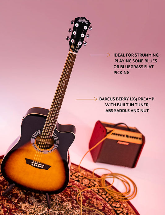 Washburn Vintage Series 6 String Acoustic-Electric Guitar, Right, Tobacco Sunburst (WA90CEVSB)