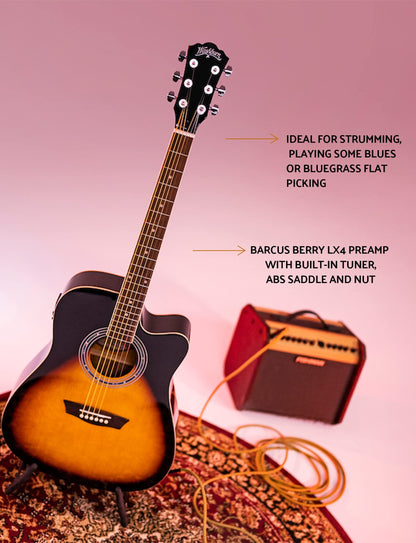Washburn Vintage Series 6 String Acoustic-Electric Guitar, Right, Tobacco Sunburst (WA90CEVSB)
