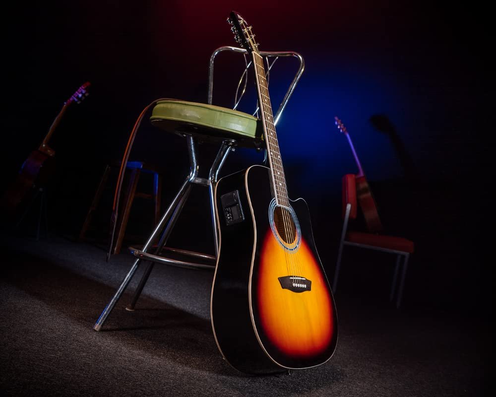 Washburn Vintage Series 6 String Acoustic-Electric Guitar, Right, Tobacco Sunburst (WA90CEVSB)