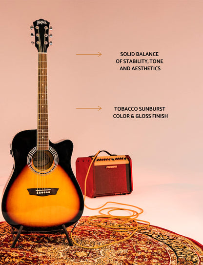 Washburn Vintage Series 6 String Acoustic-Electric Guitar, Right, Tobacco Sunburst (WA90CEVSB)