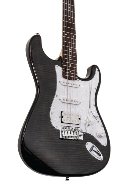 Washburn Sonamaster 6 String Solid-Body Electric Guitar, Right, Transparent Black (SDFTB)